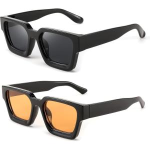 imageFEISEDY Retro 90s Square Sunglasses for Women Men Trendy Chunky Rectangle Sunglasses UV400 Protection B23852pcs  Balck  Yellow