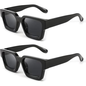 imageFEISEDY Retro 90s Square Sunglasses for Women Men Trendy Chunky Rectangle Sunglasses UV400 Protection B23852pcs  Black  Black