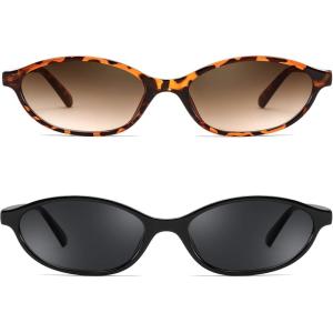 imageFEISEDY Retro Oval Cat Eye Sunglasses for Women 90s Narrow Lightweight Shades Y2k Trendy Sunnies B02572 Pack Blacktortoise