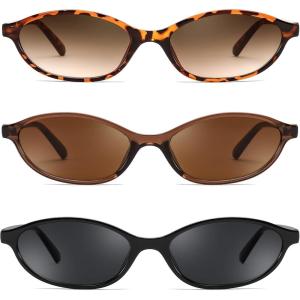 imageFEISEDY Retro Oval Cat Eye Sunglasses for Women 90s Narrow Lightweight Shades Y2k Trendy Sunnies B02573 Pack Tortoisebrownblack