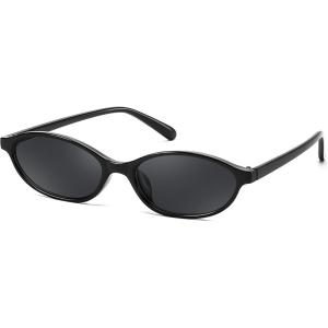 imageFEISEDY Retro Oval Cat Eye Sunglasses for Women 90s Narrow Lightweight Shades Y2k Trendy Sunnies B0257BlackBlack