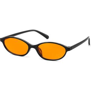imageFEISEDY Retro Oval Cat Eye Sunglasses for Women 90s Narrow Lightweight Shades Y2k Trendy Sunnies B0257BlackOrange