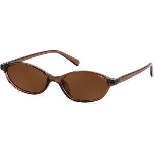 imageFEISEDY Retro Oval Cat Eye Sunglasses for Women 90s Narrow Lightweight Shades Y2k Trendy Sunnies B0257BrownBrown