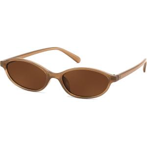 imageFEISEDY Retro Oval Cat Eye Sunglasses for Women 90s Narrow Lightweight Shades Y2k Trendy Sunnies B0257TeaTea