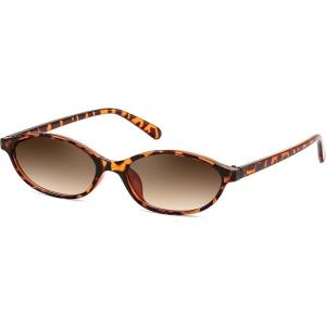 imageFEISEDY Retro Oval Cat Eye Sunglasses for Women 90s Narrow Lightweight Shades Y2k Trendy Sunnies B0257TortoiseGradient Brown