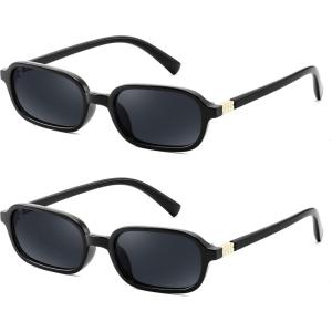 imageFEISEDY Retro Rectangular Sunglasses for Women Men 90s Small Vintage Fashion Square Sunnies B02822 Pack Blackblack