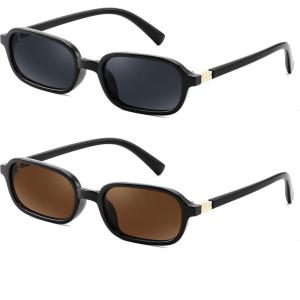 imageFEISEDY Retro Rectangular Sunglasses for Women Men 90s Small Vintage Fashion Square Sunnies B02822 Pack Blackbrown