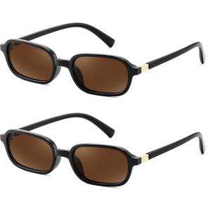 imageFEISEDY Retro Rectangular Sunglasses for Women Men 90s Small Vintage Fashion Square Sunnies B02822 Pack Brownbrown