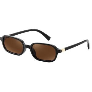 imageFEISEDY Retro Rectangular Sunglasses for Women Men 90s Small Vintage Fashion Square Sunnies B0282BlackBrown