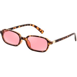 imageFEISEDY Retro Rectangular Sunglasses for Women Men 90s Small Vintage Fashion Square Sunnies B0282TortoisePink