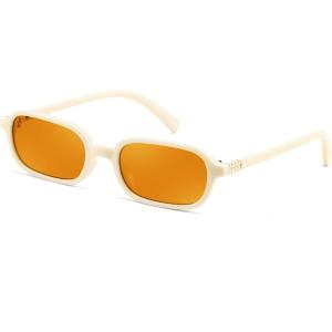 imageFEISEDY Retro Rectangular Sunglasses for Women Men 90s Small Vintage Fashion Square Sunnies B0282Whiteorange