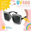 imageFEISEDY Kids Sunglasses for Girls Oversized Square Sparkling Party Sun Glasses Lightweight Fashion Shades B0053Black Frame  Grey Lens