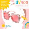 imageFEISEDY Kids Sunglasses for Girls Oversized Square Sparkling Party Sun Glasses Lightweight Fashion Shades B0053Pink Frame  Pink Lens
