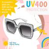 imageFEISEDY Kids Sunglasses for Girls Oversized Square Sparkling Party Sun Glasses Lightweight Fashion Shades B0053Transparent Grey Frame  Gradient Grey Lens