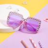 imageFEISEDY Kids Sunglasses for Girls Oversized Square Sparkling Party Sun Glasses Lightweight Fashion Shades B0053Transparent Purple Frame  Purple Lens
