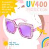 imageFEISEDY Kids Sunglasses for Girls Oversized Square Sparkling Party Sun Glasses Lightweight Fashion Shades B0053Transparent Purple Frame  Purple Lens