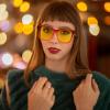 imageFEISEDY Men Women Night Vision Driving Glasses Anti Glare Fit Over Polarized Nighttime Sunglasses B0269Gradual Wine Red Frame  Yellow