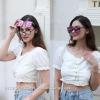 imageFEISEDY Sunglasses Fit Over Glasses Oversized Polarized Shiny for Women Sunglasses UV400 B0269Transparent Purple Frame  Purple Mirror Lens