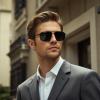 imageFEISEDY Vintage Polarized Aviator Sunglasses Men Women Classic American Gradient Lens UV400 Protection B0273Black Framed and Black Gray Lens