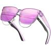 imageFEISEDY Sunglasses Fit Over Glasses Oversized Polarized Shiny for Women Sunglasses UV400 B0269Transparent Purple Frame  Purple Mirror Lens