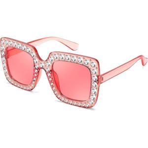 imageFEISEDY Kids Sunglasses for Girls Oversized Square Sparkling Party Sun Glasses Lightweight Fashion Shades B0053Pink Frame  Pink Lens