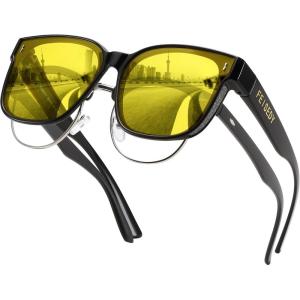 imageFEISEDY Men Women Night Vision Driving Glasses Anti Glare Fit Over Polarized Nighttime Sunglasses B0269Black Frame  Yellow Lens