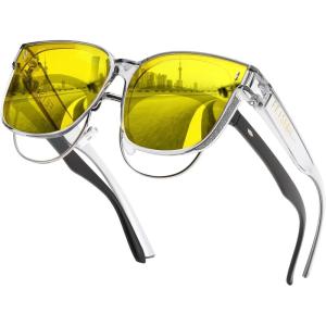 imageFEISEDY Men Women Night Vision Driving Glasses Anti Glare Fit Over Polarized Nighttime Sunglasses B0269Transparent Gray Frame  Yellow Lens