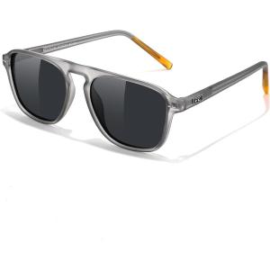imageFEISEDY Polarized Aviator Mens Sunglasses Square Modern Women Vintage Style Acetate Frame UV400 B0191001 Transparent Grey Frame  Grey