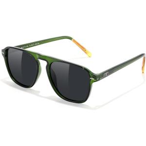 imageFEISEDY Polarized Aviator Mens Sunglasses Square Modern Women Vintage Style Acetate Frame UV400 B0191002 Transparent Green Frame  Grey