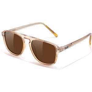 imageFEISEDY Polarized Aviator Mens Sunglasses Square Modern Women Vintage Style Acetate Frame UV400 B0191003 Light Coffee Frame  Tea