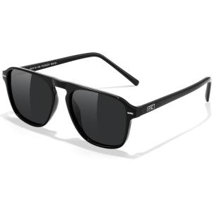 imageFEISEDY Polarized Aviator Mens Sunglasses Square Modern Women Vintage Style Acetate Frame UV400 B0191004 Black Frame  Grey