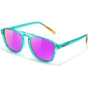 imageFEISEDY Polarized Aviator Mens Sunglasses Square Modern Women Vintage Style Acetate Frame UV400 B0191005 Mint Green Frame  Purple Mirror