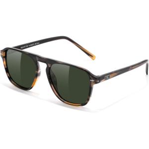imageFEISEDY Polarized Aviator Mens Sunglasses Square Modern Women Vintage Style Acetate Frame UV400 B0191007 Tortoise Frame  Dark Green