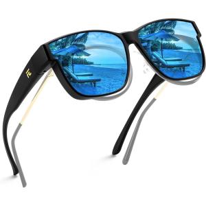imageFEISEDY Polarized Sunglasses Fit Over Glasses Women Fit over Glasses Sunglasses for Driving UV400 Protection B0250Matte Black Frame  Blue Lens