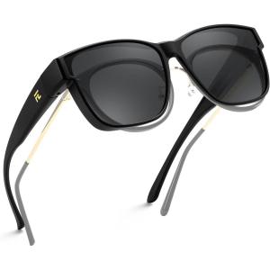 imageFEISEDY Polarized Sunglasses Fit Over Glasses Women Fit over Glasses Sunglasses for Driving UV400 Protection B0250Matte Black Frame  Grey Lens