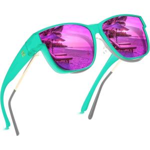 imageFEISEDY Polarized Sunglasses Fit Over Glasses Women Fit over Glasses Sunglasses for Driving UV400 Protection B0250Matte Green Frame  Purple Lens