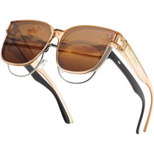 imageFEISEDY Sunglasses Fit Over Glasses Oversized Polarized Shiny for Women Sunglasses UV400 B0269Champagne Frame  Tea