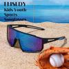 imageFEISEDY Kids Sunglasses Polarized Youth Baseball Sunglasses Sports Cycling Glasses UV400 for Boys Girls B4163Black FrameBlue Mirrored Lens