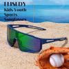 imageFEISEDY Kids Sunglasses Polarized Youth Baseball Sunglasses Sports Cycling Glasses UV400 for Boys Girls B4163Blue Yellow FrameGreen Mirrored Lens