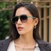 imageFEISEDY Retro Square Aviator Sunglasses Women Men 70s Vintage Trendy Plastic Frame Sun Glasses B2835022 Green Transparent FrameGradient Gray Lens