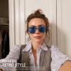 imageFEISEDY Retro Square Aviator Sunglasses Women Men 70s Vintage Trendy Plastic Frame Sun Glasses B2835023 Leopard FrameBlue Lens