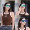 imageFEISEDY Sunglasses for Women Men Fashion Mirrored Single Lens Driving Beach Sunnies UV400 Shades B2996Blue Purple Flower Frame  Green Mirrored Lens
