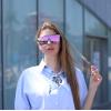 imageFEISEDY Sunglasses for Women Men Fashion Mirrored Single Lens Driving Beach Sunnies UV400 Shades B2996Mint Green Frame  Purple Mirror Lens