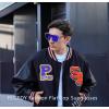 imageFEISEDY Sunglasses for Women Men Fashion Mirrored Single Lens Driving Beach Sunnies UV400 Shades B2996Transparent Blue Frame  Blue Mirror Lens