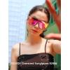 imageFEISEDY Sunglasses for Women Men Fashion Mirrored Single Lens Driving Beach Sunnies UV400 Shades B2996Transparent Grey Frame  Pink Mirrored Lens