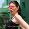 imageFEISEDY Sunglasses for Women Men Fashion Mirrored Single Lens Driving Beach Sunnies UV400 Shades B2996Transparent Grey Frame  Pink Mirrored Lens