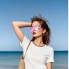 imageFEISEDY Sunglasses for Women Men Fashion Mirrored Single Lens Driving Beach Sunnies UV400 Shades B2996White Frame  Purple Lens