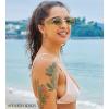 imageFEISEDY Women Men Futurisitc Hipster Round Sunglasses Polygon Trapezoid Side Shields Delicate Metal Frame B2825Green Lens
