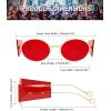 imageFEISEDY Women Men Futurisitc Hipster Round Sunglasses Polygon Trapezoid Side Shields Delicate Metal Frame B2825Red Lens