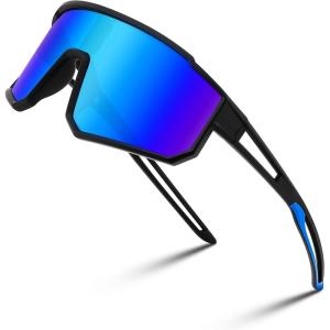 imageFEISEDY Kids Sunglasses Polarized Youth Baseball Sunglasses Sports Cycling Glasses UV400 for Boys Girls B4163Black FrameBlue Mirrored Lens